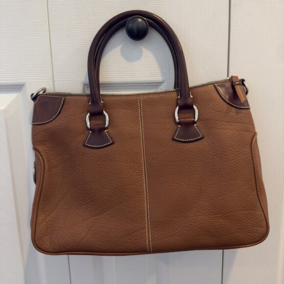 Vintage Dooney & Bourke All Weather Leather Satchel in Brown and Tan - Picture 1 of 5